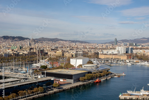 Splendid view to Barcelona city from the top of a tower, beautiful landscape panorama from the cable car lift