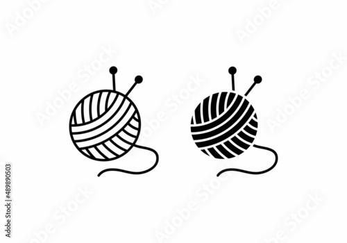 yarn ball and needle for knitting icon vector