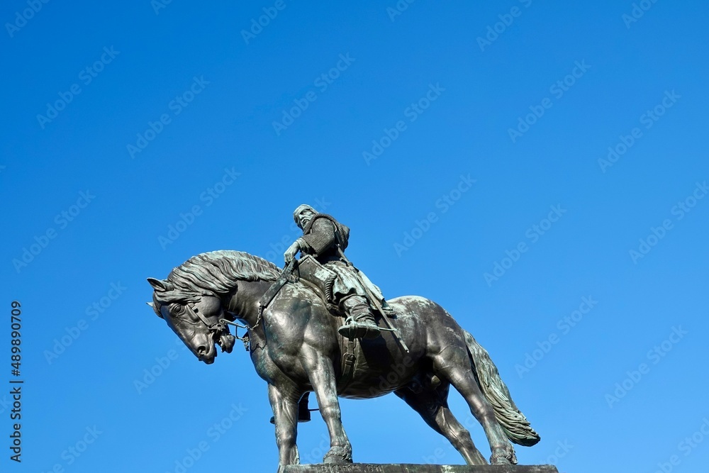 Obraz premium Detail of the equestrian statue of Jan Zizka of Trocnov in Vitkov hill in Prague. High quality photo
