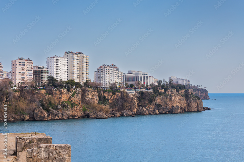 panorama of the coast of Antalya on a high rocky ledge is a residential area
