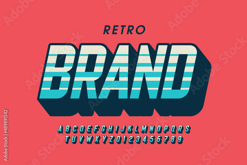Retro style font design, alphabet letters and numbers vector illustration