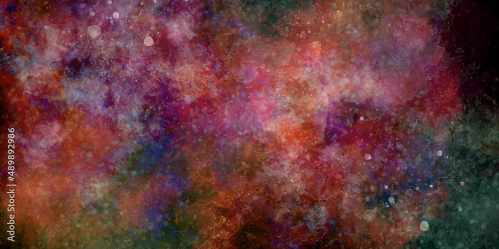 abstract colorful background with paint adn Nebula an interstellar cloud of star dust. Starry deep outer space. 