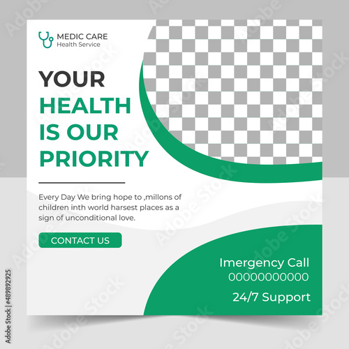 Medical Social Media Post Template, Editable Healthcare Social Media Banner Template. Social media post design free vector. Anyone can use This Design Easily