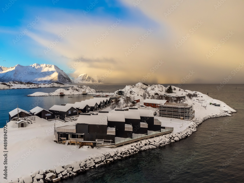 village Hamn on Senja island in Norway on a clear cold winter day