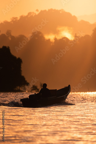 Morning scenery with a view of a fisherman going out for fishing