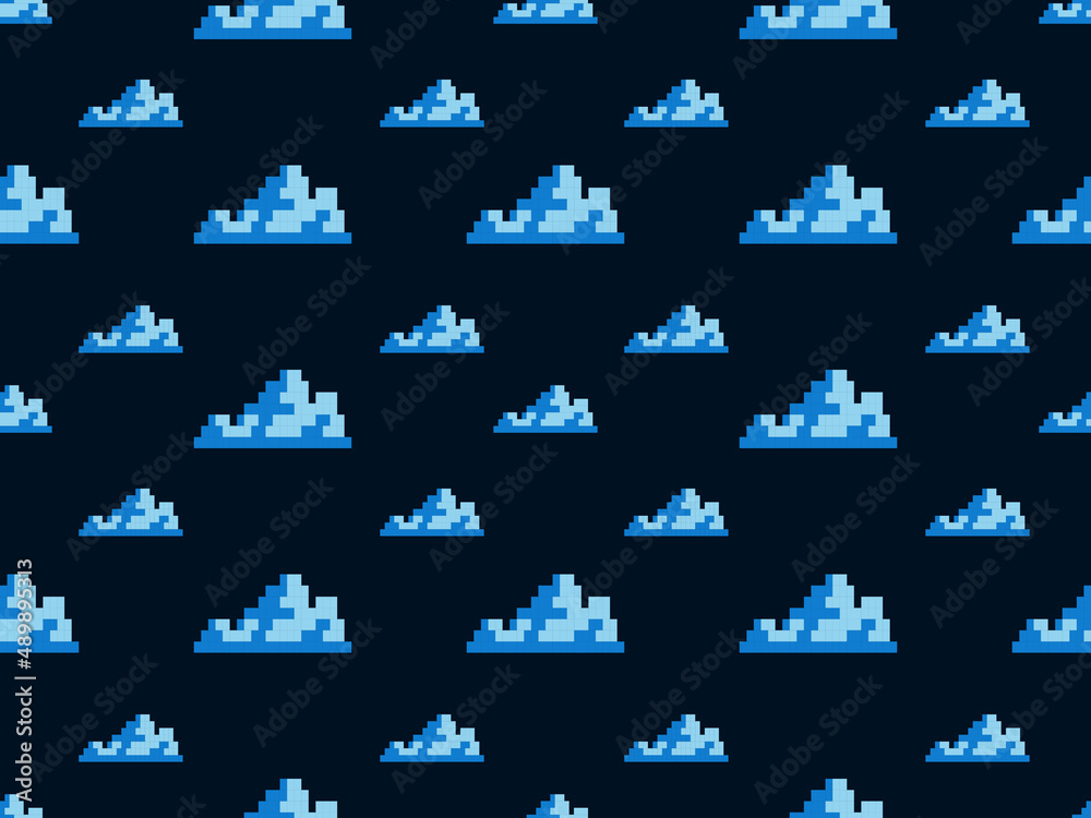 Cloud cartoon character seamless pattern on blue background.Pixel style