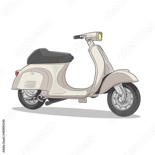White vintage scooter  vector illustration  urban life  ride a motorbike in the city