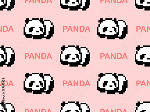Panda cartoon character seamless pattern on pink background.Pixel style