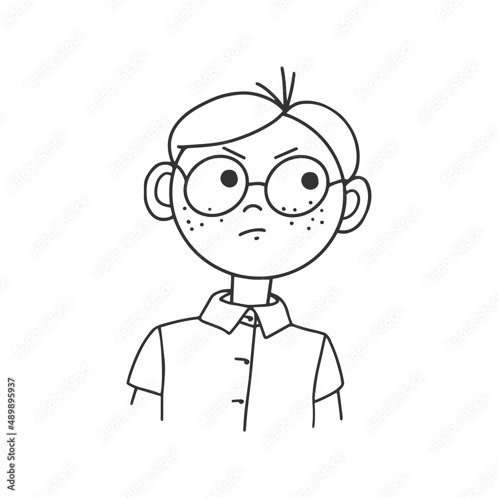 Contour drawing of a cartoon man with glasses. Doodle styleContour drawing of a cartoon man in glasses with emotions on his face. Doodle style Contour drawing of a cartoon man with glasses. Doodle styleContour drawing of a cartoon man in glasses with emotions on his face. Doodle style