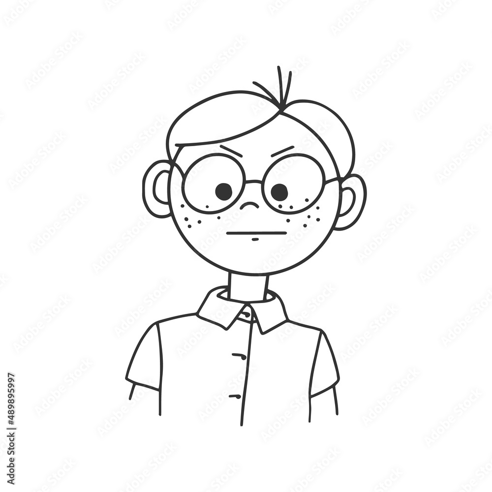 Contour drawing of a cartoon man with glasses. Doodle style