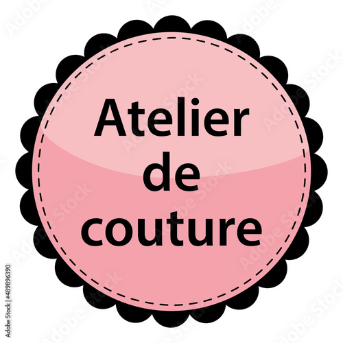 Atelier de couture. Icône couture rose et noir. Illustration vectorielle.