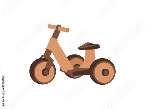 Wood toy for child, wooden tricycle or bicycle in flat vector illustration
