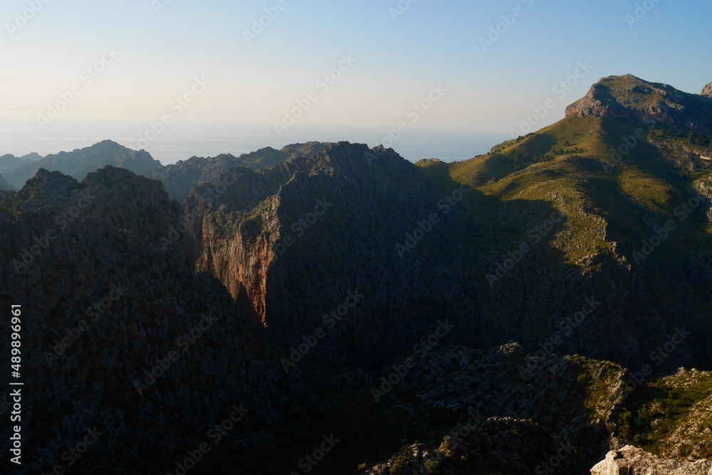 Panoramic view of Tramuntana mountains. Majorca, Spain.
