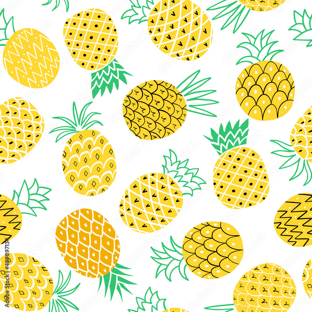 Pineapples vector seamless pattern on white background Pineapples vector seamless pattern on white background