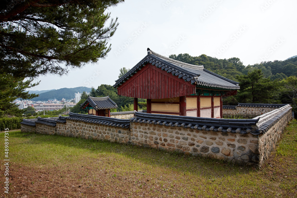 Traditional Korean architecture. Yeongjeonggak Pavilion in Goryeong-gun, South Korea.
