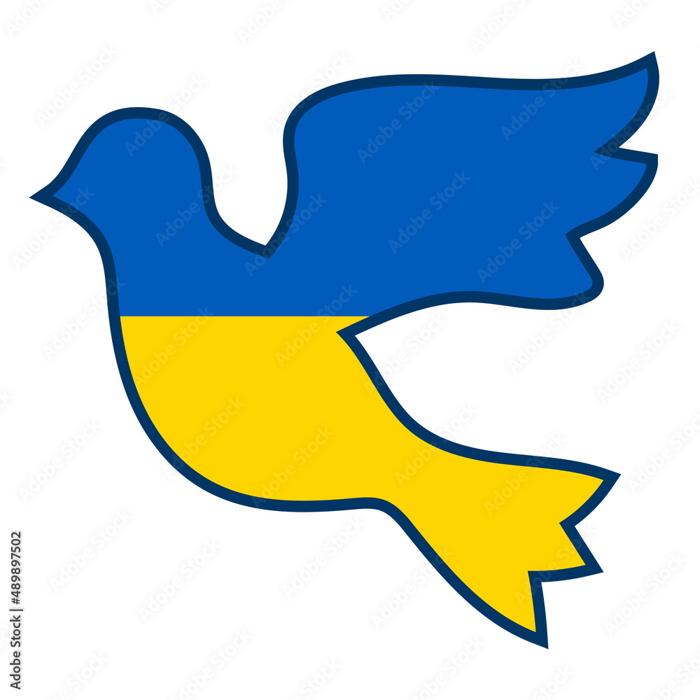 Dove with Ukrainian flag. Peace symbol, pigeon bird vector illustration Dove with Ukrainian flag. Peace symbol, pigeon bird vector illustration