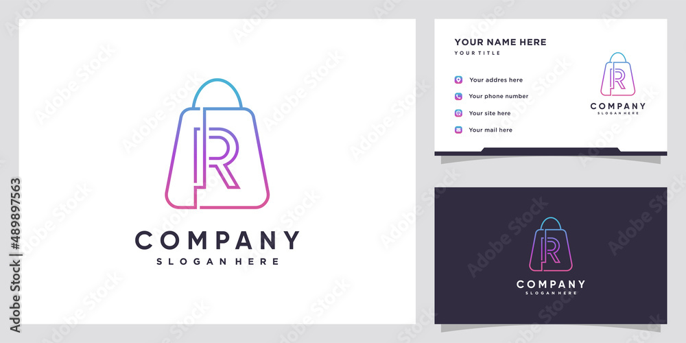 Bag and latter R logo design with creative concept Bag and latter R logo design with creative concept