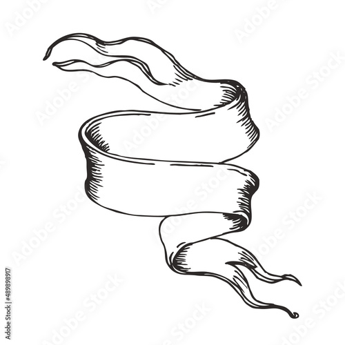 Hand drawn vintage ribbon isolated on white. Design element for greeting card...