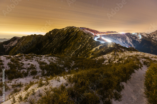 Asia - Beautiful landscape of highest mountains reflect fantasy dramatic sunset sky in winter at Taroko National Park, Hehuan Mountain, Taiwan 