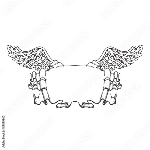 Vintage banner element with angel wings, vector illustration. Copy space for your text.
