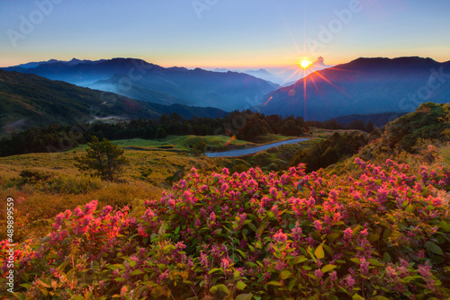 Beautiful autumn scenery in Taiwan, The fallen leaves beautiful color picture, Asia - Beautiful landscape of highest mountains blue sky in fall seaon at Taroko National Park, Taiwan