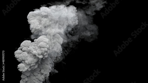 grey co2 emissions smoke emission from volcano on black, isolated - industrial 3D rendering