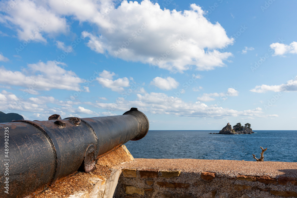 Old cannon at fortress aiming at sea