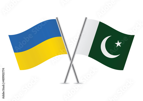 Ukraine and Pakistan crossed flags. Ukrainian and Pakistani flags  isolated on white background. Vector icon set. Vector illustration.