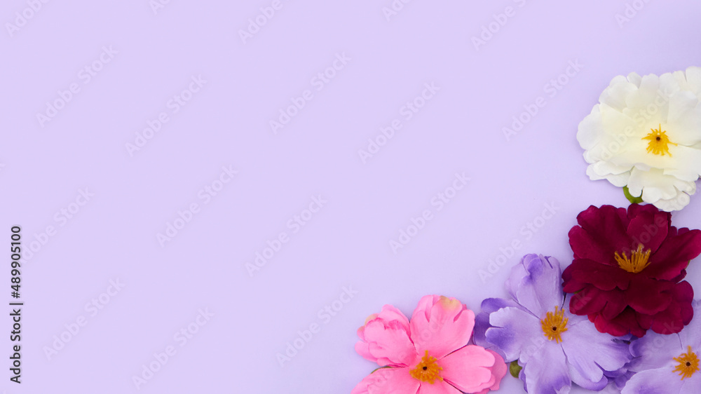 Easter Still Life Arrangement With Spring Flowers On Purple Background