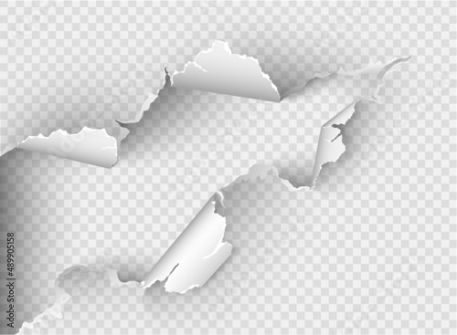 ragged Hole torn in ripped paper on transparent background