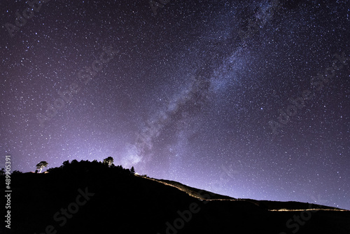 Colorful lighting reflect on the mountain with beautiful galaxy   Hehuan Mountain  Taiwan - the highest mountain in Taiwan Starry Night with Galaxy at Hehuan Mountain