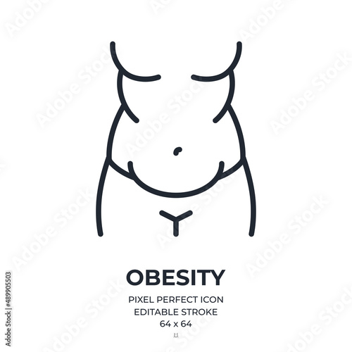 Obesity concept editable stroke outline icon isolated on white background flat vector illustration. Pixel perfect. 64 x 64.