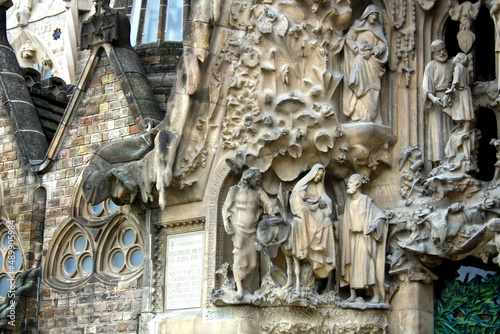 Details of the Sagrada Familia catholic basilica, Barcelona, Catalonia, Spain.