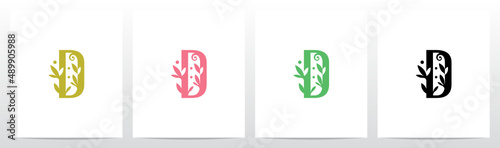 Leaves Sprout Dots On Letter Logo Design D