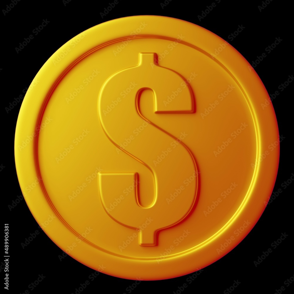 Gold Coin 3D Icon Isolated. American Dollar Coin. Golden Money with Dollar Sign. Growth, Income, Savings, Investment. Symbol of Wealth. Business Success. Realistic Illustration Gold Coin 3D Icon Isolated. American Dollar Coin. Golden Money with Dollar Sign. Growth, Income, Savings, Investment. Symbol of Wealth. Business Success. Realistic Illustration