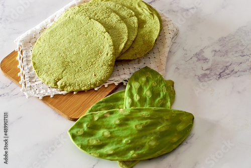 Organic nopal tortillas. Mexican food.