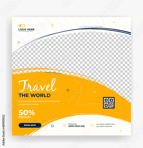 Traveling social media post banner template design, Tour travel holiday tourism marketing social media post