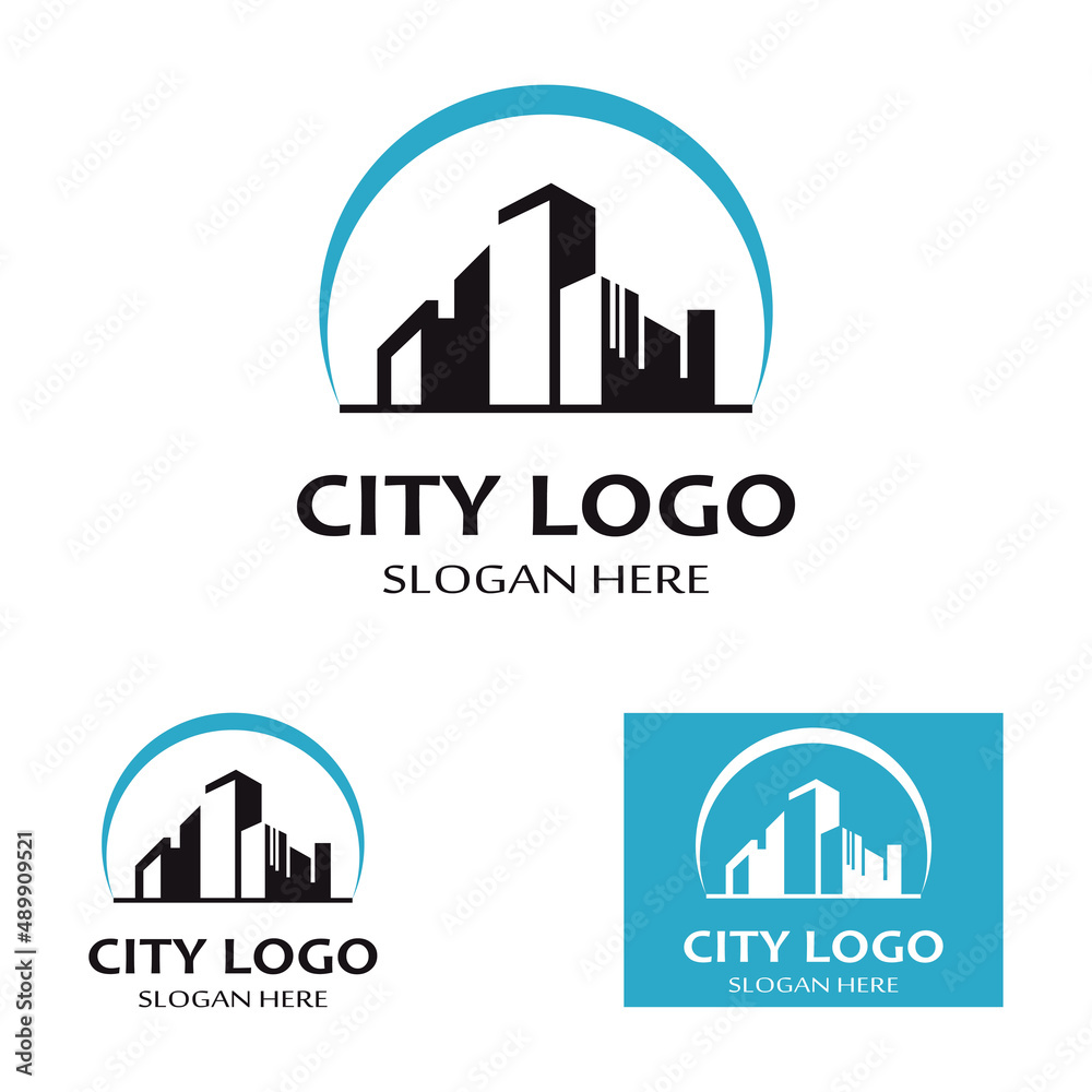 city ​​skyline, city silhouette, modern city and city center. With logo design concept, icon and symbol illustration template.