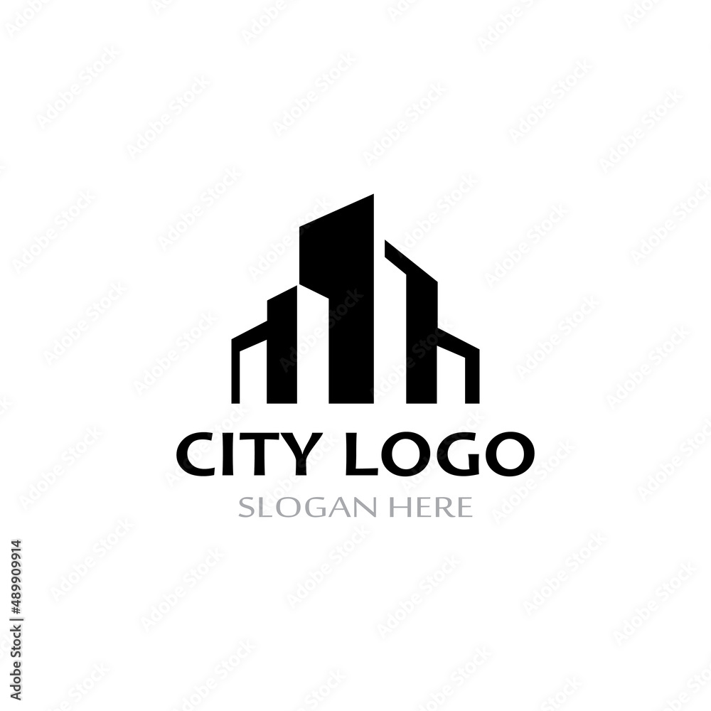 city ​​skyline, city silhouette, modern city and city center. With logo design concept, icon and symbol illustration template.