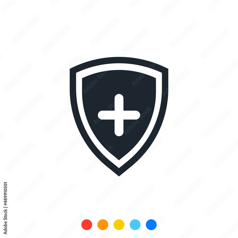 Icon of Protection shield with Cross symbol, Vector. Icon of Protection shield with Cross symbol, Vector.