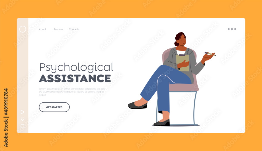 Psychological Assistance Landing Page Template. Psychiatrist, Female