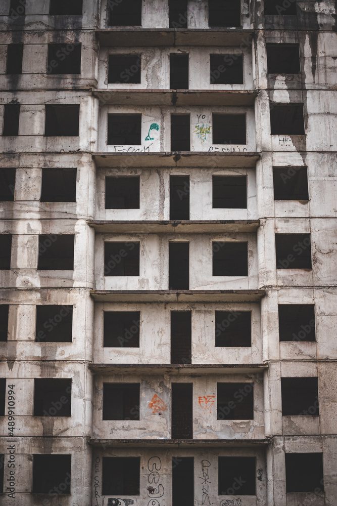 Building. Unfinished building. Abandoned, multi-storey building. Building. Unfinished building. Abandoned, multi-storey building.