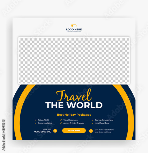 Editable Tour travel social media post template, square Travel and tourism banner design