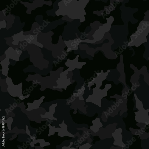  Black camo, seamless vector pattern. Classic camouflage dark camouflage.