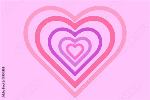 Vector background with concentric stripes in heart shape. romantic surface design. Pink aesthetic hearts backdrop.