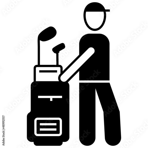 Match Assistant or Caddy Vector Icon Design, Club and Ball sport Symbol, Golfers Equipment Stock illustration, Rear view of golf player carrying bag Concept