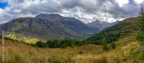 Panorama Looking Along Glen Nevis from Cow Hill Summit.  Including Meall an t Suidhe, Ben Nevis, Sgurr a Mhaim. photo