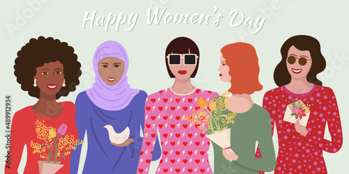 Group of women of different nationalities celebrating 8th march