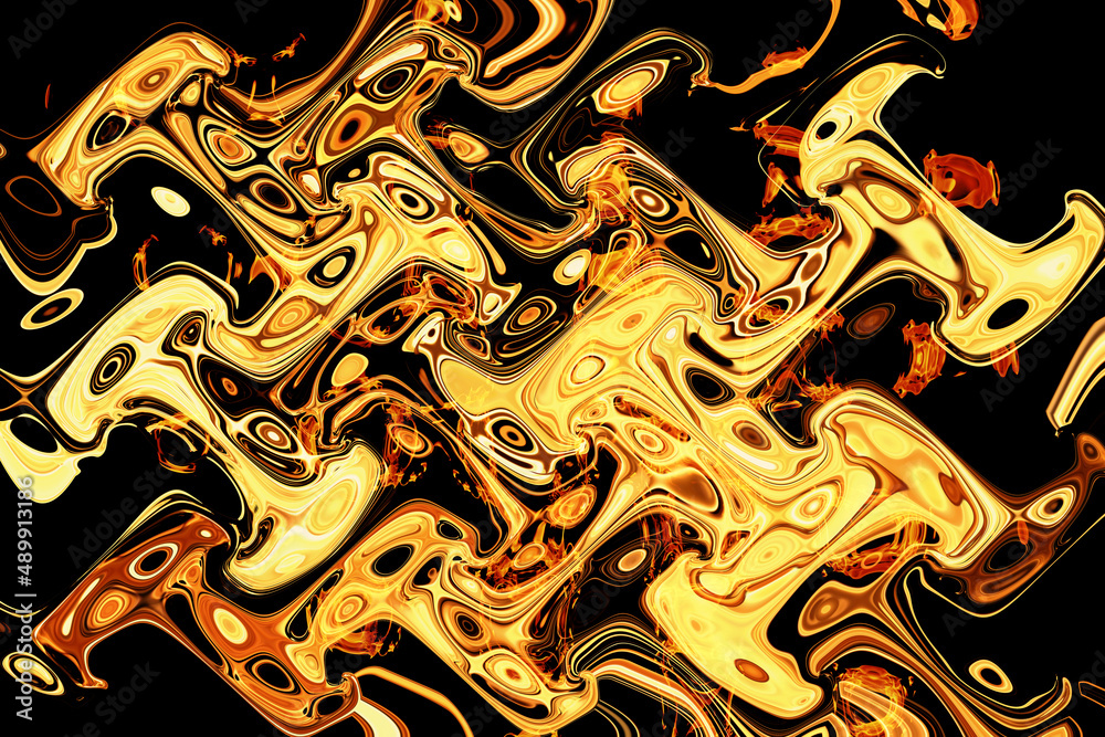 Golden liquid color dark background. Luxury abstract fluid art painting in alcohol ink. The mixture of black and golden paints