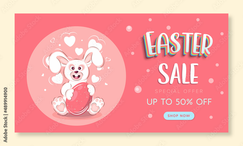 Easter sale banner background template with cute bunny and egg. Vector illustration. Easter sale banner background template with cute bunny and egg. Vector illustration.